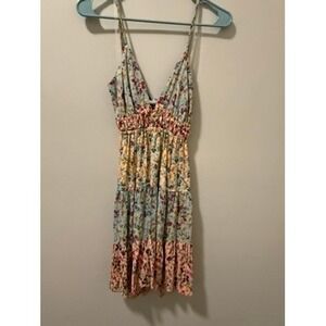 ANGIE Floral Tiered Mini Dress Tie Front Cutout Back Spaghetti Strap